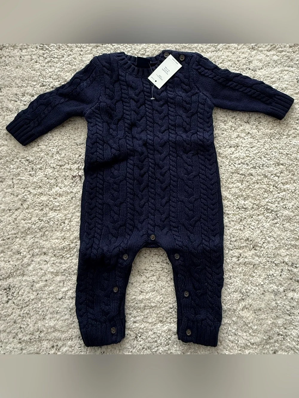 NWT Baby Gap Cable Knit One Piece Romper Navy Blue 3-6 Months Button Shoulder